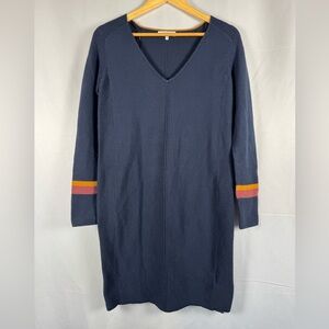 NICOLE FARHI Navy Sweater Dress Striped Sleeve Preppy Old Money Casual